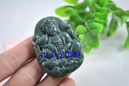 Free shipping - Hand carved Natural dark green jade carved Buddhist Bodhisattvas - £20.84 GBP