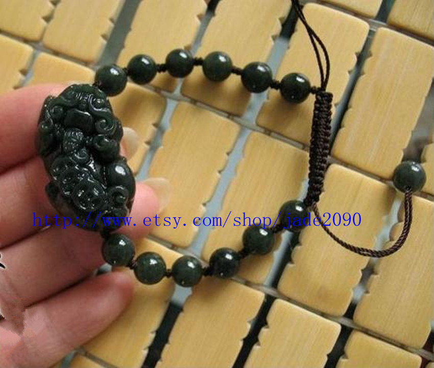 Free Shipping -  Handcrafted black jadeite jade beaded, natural jade beads charm - $23.00