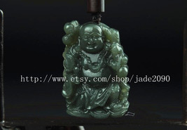 FREE SHIPPING - Tibetan Buddhism Natural dark green  jade luck Laughing Buddha   - £20.30 GBP