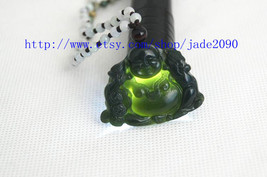 FREE SHIPPING - Tibetan Buddhism Natural dark green  jade Happy Laughing Buddha  - £23.90 GBP