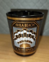 AVILA BEACH California Souvenir Shot Glass Scallop Shell Black &amp; Gold - £3.66 GBP