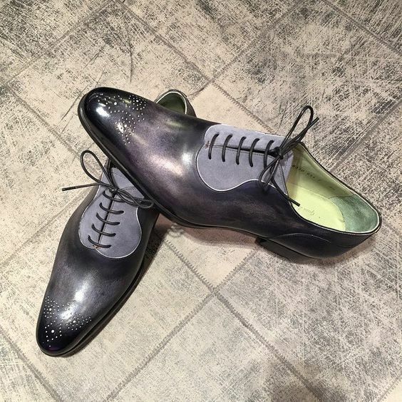 Men Two Tone Gray Black Oxford Medallion Toe Suede Leather Laceup Shoes US 7-16