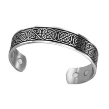 Celtic Knot Cuff Bracelet Norse Viking Stainless Steel Magnetic Therapy Bangle - £15.97 GBP