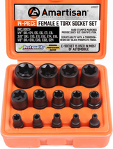 14 Pc Female E-Torx Star Socket Set/Rail, 1/4&quot; 3/8&quot; 1/2&quot; Drive, E24 External Tor - £19.50 GBP