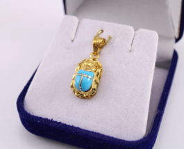 Collier unique scarabée turquoise égyptien en or 18 carats fait main coléoptè... - £166.98 GBP+