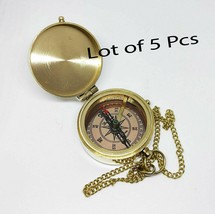 Shiny brass compass vintage flat compass pocket gift compass With Chain Maritime - £79.43 GBP
