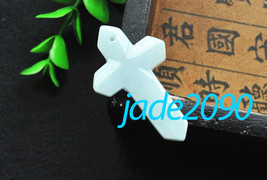 Hand- carved  natural white  jade Cross charm Pendant  - $15.99