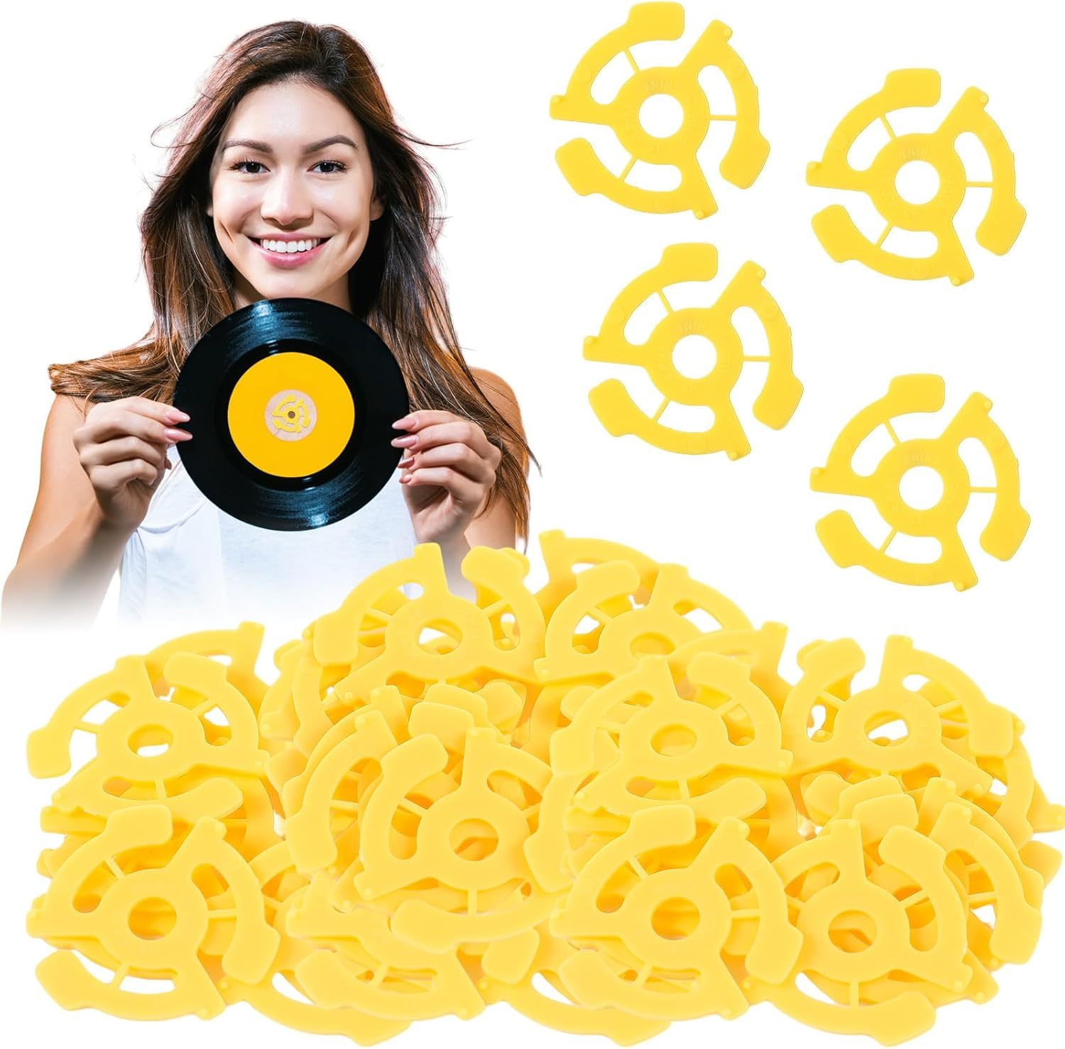 50 Pcs Plastic 45 Record Adapters Yellow Flat 45 Rpm Record Adaptor Snap In - $29.93