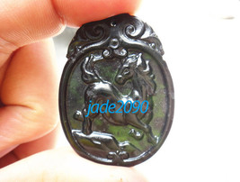 Free Shipping -  Jadeite Jade Hand- carved Natural black Horse jadeite jade char - £15.81 GBP