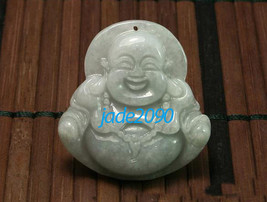 Free shipping -  good luck Natural white jade jadeite carved  Laughing Buddha ch - £15.68 GBP