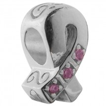 Breast Cancer RIBBON with Pink CZ Silver European Bead Silver Biagi NEW! - $14.00