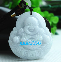 Free shipping -  good luck Natural white jade jadeite carved  Laughing Buddha ch - £20.65 GBP