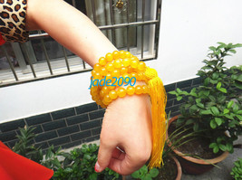 Free shipping - 57 inches Tibetan Natural yellow jadeite jade Mala  Meditation Y - £31.29 GBP