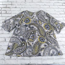 Cato Blouse Womens XL White Paisley Flared Short Sleeve Boho Top Bead Detail - £14.93 GBP