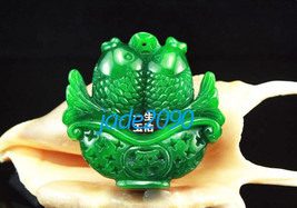 FREE SHIPPING - good luck AAA Grade Natural green  jadeite jade carved  two Fish - £23.62 GBP