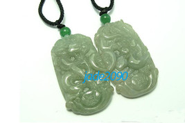 Free Shipping - Amulet good luck  Natural  Green jadeite jade carved dragon and  - £23.92 GBP