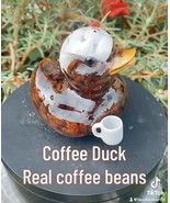 Coffee Duck With Mug, Real Coffee Beans Inside Resin Art, Coffee Lover, ... - $24.75