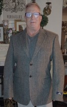Stafford Sport Coat Grey Tweed Herringbone Wool Blazer Suit Jacket 42L - £39.86 GBP
