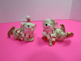 Vintage 1988 Omnibus Set Of 2 Porcelain Mice Figurines Ice Skating Holid... - $19.99