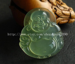 FREE SHIPPING Natural  white green jade prayer best Blessing Laughing Buddha cha - £20.59 GBP