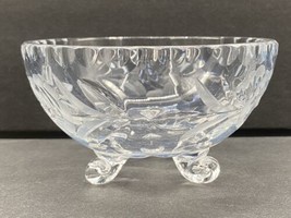 Vintage Lead Cut Crystal Glass 3 Footed Crystal Bowl Dish Floral Design - £11.86 GBP