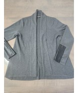 Karl Lagerfeld Open Front Cardigan Sweater Women Gray Faux Leather Designer - $38.41 CAD