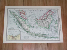 1908 Antique Map Of Sumatra Borneo Brunei Singapore Indonesia Jakarta Inset Map - $32.29