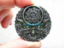 Free Shipping -  Good luck Hand- carved  Real Natural black jade Two dragon , bl - £15.98 GBP