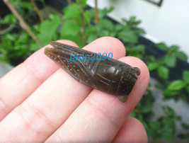 Free Shipping - Good luck Hand- carved Natural Coffee colors Cicada jadeite jade - £15.72 GBP