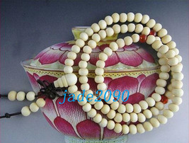 Free Shipping - 8 mm beads Tibetan Natural white sandalwood Mala with Re... - £15.65 GBP