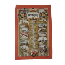 Vintage German Tea Towel Der Rhein Rhine River cities map cotton 20&quot;x30&quot; vintage - £15.77 GBP
