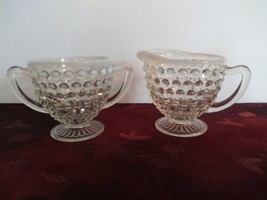 Vintage Fenton Hobnail Clear Opalescent Moonstone Creamer and Sugar Bowl - £24.92 GBP