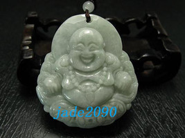 Free Shipping - good luck Natural Light Green Laughing Buddha jade Amulet Pendan - $26.00