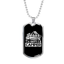 Makes Me Happy White Christian Necklace Stainless Steel or 18k Gold Dog Tag 24" - £37.84 GBP+