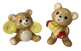 2 Vintage Norcrest Musical Teddy Bears Playing Cymbals &amp; Accordion Ceramic 3.25&quot; - £8.40 GBP