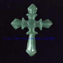 Free Shipping - Good luck Hand- carved  natural dark green jade Cross charm  jad - $19.99