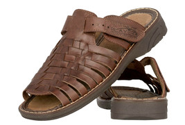Mens Genuine Brown Chedron Authentic Mexican Huaraches Slides Fisherman ... - £31.42 GBP