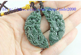 Free Shipping -  Couple pendants , green jadeite jade , Hand- carved Natural  gr - $19.99