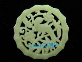 Free shipping - Elegant NATURAL Green jade carved Birds and Flower charm pendant - £20.77 GBP