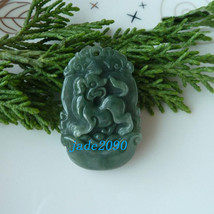 Free Shipping -good luck Amulet Natural dark green jade Dog charm Pendant / neck - £15.76 GBP