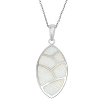 Sterling Silver White Inlay Opal Leaf Pendant - £61.08 GBP