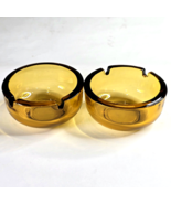 Vintage Set Of  Mid Century Round Amber Glass Ashtray 3.75&quot; x 1.75&quot; MCM ... - $20.00