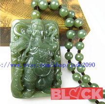 Free shipping - dark green jadeite jade luck &quot;Guan Yu&quot; charm pendant charm 8mm b - £24.36 GBP