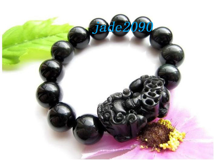 Free Shipping - good luck natural black agate '' PI YAO'' Prayer Beads charm bra - $30.00