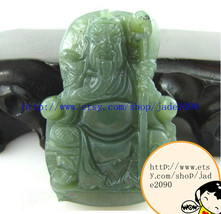 Free shipping - Hand carved Natural green jadeite jade luck &quot;Guan Yu&quot; charm pend - £21.55 GBP