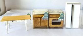 4 pc Miniature Dollhouse Kitchen Table Fridge Stove Cupboard New 1:12/1:10 - £38.33 GBP
