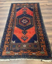 Per&#39;sian Rug 3x6 Geometric Village Tribal Carpet Terracotta Navy Blue Antique - $1,100.00