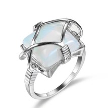 Natural Square Opal Ring Female Creative Grid Rings for Women Size 9.5 - £21.93 GBP