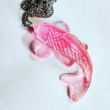 Unique Pink Koi Carp Necklace Fish Miniature Resin Lucky Handmade Pendant Cute - $12.65