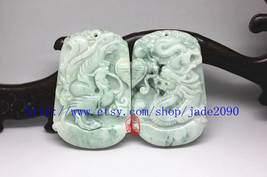 Free Shipping- Hand carved AAA Green Jade Dragon and Phoenix couple pendants flo - $29.99